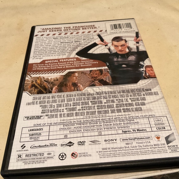 DVD - Resident Evil :Afterlife. V25 - Picture 2 of 3